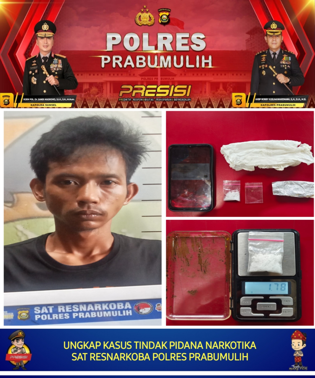 Sembunyikan Sabu di Balik Casing HP lalu Taruh di Pinggir Jalan, Kurir Narkoba di Prabumulih Tak Lolos dari Pengamatan Polisi