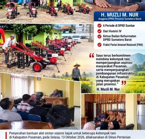 Bantu Petani Olah Lahan Lebih Efisien, Muzli M. Nur Salurkan Alsintan di Pasaman